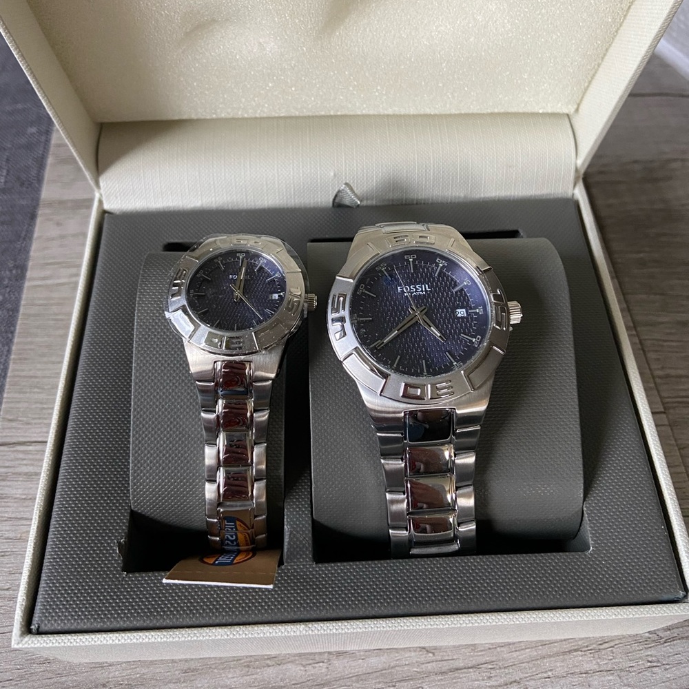 NWT His & Hers Multifunction Stainless Steel Fossil Watches